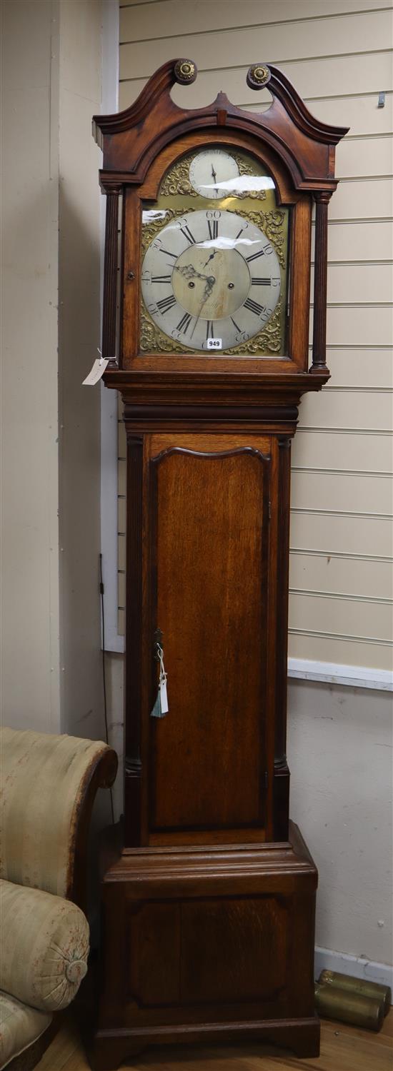 A George III mahogany banded oak 8-day longcase clock, marked Ratcliffe, Chester H.223cm